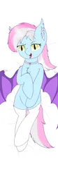 Size: 1000x3000 | Tagged: safe, artist:woodgu, derpibooru import, oc, oc:woodgu, unofficial characters only, bat pony, pony, bat pony oc, bat wings, body pillow, body pillow design, clothes, female, image, jpeg, looking at you, mare, simple background, smiling, socks, solo, white background, white socks, wings
