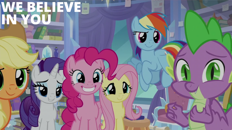 Size: 2000x1125 | Tagged: safe, derpibooru import, edit, edited screencap, editor:quoterific, screencap, applejack, fluttershy, pinkie pie, rainbow dash, rarity, spike, the ending of the end, image, png