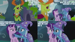 Size: 2000x1125 | Tagged: safe, derpibooru import, edit, edited screencap, editor:quoterific, screencap, starlight glimmer, thorax, trixie, changedling, changeling, to change a changeling, image, king thorax, png