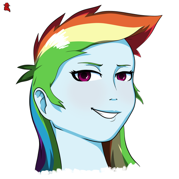 Size: 2500x2500 | Tagged: safe, artist:cletus222, derpibooru import, rainbow dash, human, equestria girls, female, head only, image, looking at you, multicolored hair, png, rainbow hair, simple background, solo, teeth, white background