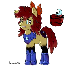 Size: 2200x2000 | Tagged: safe, artist:anibaruthecat, derpibooru import, part of a set, apple bloom, earth pony, pony, alternate cutie mark, alternate hairstyle, alternate timeline, alternate universe, armor, image, night guard armor, nightmare takeover timeline, peytral, png, simple background, solo, transparent background
