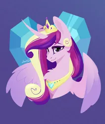 Size: 2920x3437 | Tagged: safe, artist:alrumoon_art, derpibooru import, princess cadance, alicorn, pony, crown, crystal heart, curved horn, heart, heart eyes, horn, image, jewelry, looking at you, png, regalia, simple background, spread wings, wingding eyes, wings