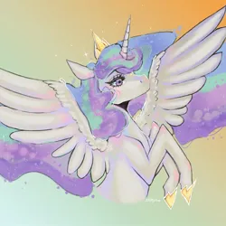 Size: 1024x1024 | Tagged: safe, artist:xkittyblue, derpibooru import, princess celestia, alicorn, pony, bust, gradient background, image, jpeg, portrait, profile, solo, spread wings, wings