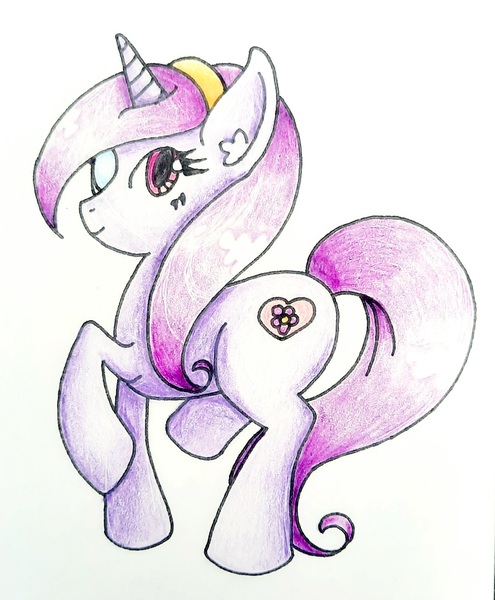 Size: 1533x1857 | Tagged: safe, artist:punisher2006, derpibooru import, oc, oc:petal heart, pony, unicorn, cutie mark, headband, horn, image, jpeg, looking at you, one eye closed, solo, traditional art, unicorn oc, wink, winking at you