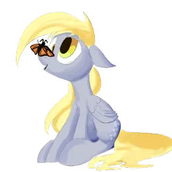Size: 500x500 | Tagged: safe, artist:norre, ponerpics import, derpy hooves, butterfly, insect, pegasus, image, png, simple background, sitting, solo, transparent background