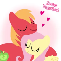 Size: 1400x1400 | Tagged: safe, artist:mlplary6, derpibooru import, big macintosh, fluttershy, earth pony, pegasus, pony, boyfriend and girlfriend, eyes closed, female, fluttermac, heart, hug, image, love, male, mare, png, shipping, smiling, stallion, straight, text
