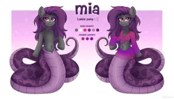 Size: 6693x3822 | Tagged: safe, artist:madelinne, derpibooru import, oc, unofficial characters only, lamia, original species, bra, clothes, crop top bra, female, female oc, image, png, reference sheet, skirt, solo, underwear