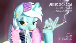 Size: 1280x720 | Tagged: safe, artist:awkwardmarina, artist:yoka-the-changeling, derpibooru import, lyra heartstrings, pony, unicorn, fanfic:anthropology, 2013, animated, artifact, brony music, cigarette, cigarette holder, downloadable, downloadable content, fanfic art, female, hand, image, link in description, looking at you, magic, magic hands, mare, microphone, music, nostalgia, remix, smoking, solo, sound only, webm, youtube, youtube link, youtube video