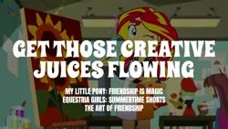 Size: 1920x1080 | Tagged: safe, derpibooru import, edit, edited screencap, editor:quoterific, screencap, sunset shimmer, velvet sky, watermelody, eqg summertime shorts, equestria girls, the art of friendship, image, png