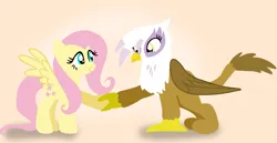 Size: 1980x1020 | Tagged: safe, artist:mlplary6, derpibooru import, fluttershy, gilda, gryphon, pegasus, pony, female, forgiveness, friends, image, looking at each other, looking at someone, mare, png, smiling, smiling at each other, wholesome