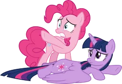 Size: 4349x3000 | Tagged: safe, artist:cloudy glow, derpibooru import, pinkie pie, twilight sparkle, twilight sparkle (alicorn), alicorn, horse play, image, png, simple background, transparent background, vector