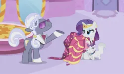 Size: 1569x938 | Tagged: safe, derpibooru import, screencap, hoity toity, opalescence, rarity, cat, earth pony, pony, unicorn, season 1, suited for success, alternate hairstyle, beautiful, bedroom eyes, carousel boutique, clothes, cropped, door, dress, elegant, eyes closed, female, gala dress, gown, happy, image, jewelry, jpeg, male, mare, mirror, nuzzling, rarity's first gala dress, smiling, stage, stallion, tiara, turned head