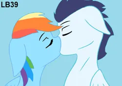 Size: 600x425 | Tagged: safe, artist:lightningbolt39, derpibooru import, rainbow dash, soarin', pegasus, pony, eyes closed, female, image, jpeg, kiss on the lips, kissing, male, mare, shipping, soarindash, stallion, straight