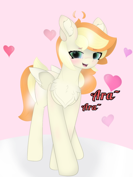 Size: 2661x3547 | Tagged: safe, artist:sodapop sprays, derpibooru import, oc, pegasus, pony, ara ara, blushing, chest fluff, crossed arms, ear fluff, heart, image, in love, png, simple background, solo, text