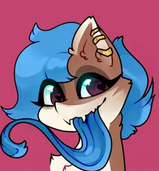 Size: 2389x2570 | Tagged: safe, artist:minty--fresh, derpibooru import, oc, draconequus, blue hair, blue tongue, chest fluff, draconequus oc, ear piercing, heart, heart eyes, image, jpeg, long tongue, piercing, short hair, smiling, tongue out, wingding eyes