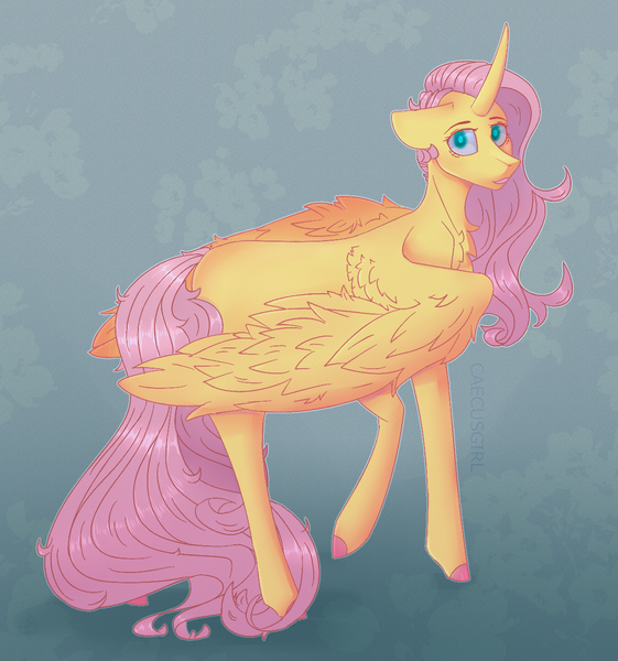 Size: 1198x1282 | Tagged: safe, artist:caecusgirl, derpibooru import, fluttershy, alicorn, pony, alicornified, chest fluff, colored hooves, female, floppy ears, fluttercorn, image, looking at you, mare, missing cutie mark, png, race swap, solo