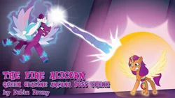 Size: 1280x720 | Tagged: safe, derpibooru import, sunny starscout, alicorn, pony, g5, artificial alicorn, artificial horn, artificial wings, augmented, boss battle, duo, duo female, female, fight, horn, image, jpeg, kingspartax37, magic, magic horn, magic wings, opaline arcana, wings