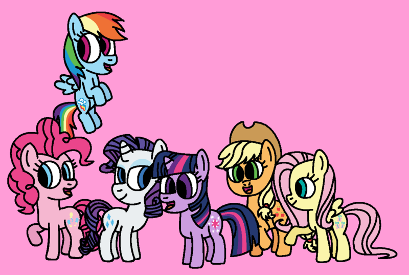 Size: 1234x829 | Tagged: safe, artist:colorfulrainbowsandponies, artist:madisondeville53, derpibooru import, applejack, fluttershy, pinkie pie, rainbow dash, rarity, twilight sparkle, earth pony, pegasus, pony, unicorn, applejack's hat, base used, best friends, cowboy hat, cute, dashabetes, diapinkes, female, filly, filly applejack, filly fluttershy, filly pinkie pie, filly rainbow dash, filly rarity, filly twilight sparkle, flapping, flying, foal, friends, hat, hooves, hooves up, image, jackabetes, lidded eyes, mane six, ms paint, open mouth, open smile, pink background, png, raribetes, shyabetes, simple background, smiling, twiabetes, younger