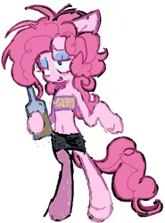 Size: 673x909 | Tagged: safe, artist:dddddaxie998839, derpibooru import, pinkie pie, earth pony, pony, .mov, party.mov, alcohol, bipedal, clothes, drink, eyeshadow, image, makeup, png, pony.mov, simple background, skirt, solo, tube top, vulgar, white background