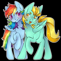 Size: 3000x3000 | Tagged: safe, artist:leopardsnaps, derpibooru import, lightning dust, rainbow dash, pegasus, pony, black background, blushing, colored pupils, duo, female, g4, image, lesbian, looking at each other, looking at someone, png, rainbowdust, shipping, simple background