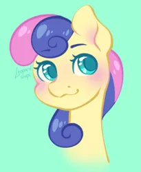 Size: 1350x1650 | Tagged: safe, artist:leopardsnaps, derpibooru import, bon bon, sweetie drops, earth pony, pony, blushing, bust, colored pupils, female, g4, green background, image, mare, png, simple background, smiling, solo