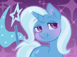 Size: 1900x1400 | Tagged: safe, artist:leopardsnaps, derpibooru import, trixie, pony, unicorn, blushing, g4, image, lidded eyes, looking at you, png, simple background, solo, sparkles