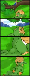 Size: 1200x3000 | Tagged: source needed, suggestive, artist:noblebrony317, derpibooru import, oc, oc:pitch pine, human, comic, fetish, image, male, png, sleeping, swallowing, throat bulge, tongue out, tree, vore, waking up, willing vore