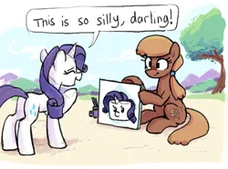 Size: 554x413 | Tagged: safe, artist:plunger, rarity, oc, oc:snickerdoodle, earth pony, pony, unicorn, caricature, cute, duo, eyes closed, female, food, image, looking at each other, mare, marshmallow, png, rarity is a marshmallow