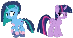 Size: 4125x2170 | Tagged: safe, artist:angelina-pax, artist:twilyisbestpone, derpibooru import, twilight sparkle, twilight sparkle (alicorn), alicorn, pony, unicorn, g5, base used, bedroom eyes, coat markings, colored belly, colored hooves, crack shipping, duo, duo female, eyeshadow, female, high res, image, lesbian, makeup, mare, misty brightdawn, one eye closed, png, shipping, simple background, smiling, socks (coat marking), tail, transparent background, twidawn, two toned mane, two toned tail, unshorn fetlocks, wink