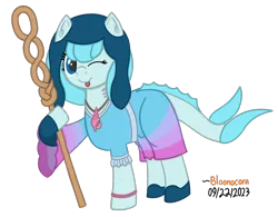 Size: 1320x1030 | Tagged: safe, artist:bloonacorn, derpibooru import, oc, unofficial characters only, merpony, hat, image, png, simple background, staff, transparent background