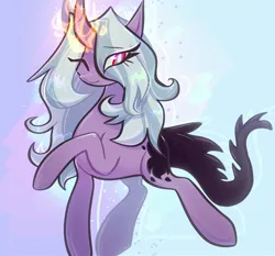 Size: 2140x1996 | Tagged: safe, artist:qwennondeathdie, derpibooru import, oc, unofficial characters only, pony, unicorn, eye clipping through hair, glow, glowing horn, horn, image, jpeg, not luna, one eye closed, smiling, solo, standing on two hooves