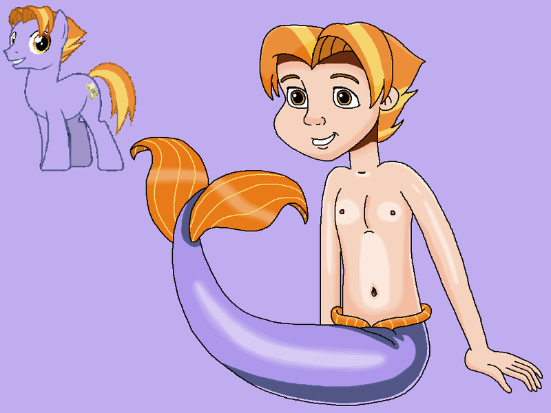 Size: 1013x760 | Tagged: safe, artist:ocean lover, derpibooru import, auburn vision, earth pony, human, merboy, mermaid, merman, pony, amber eyes, background human, background pony, bare shoulders, belly, belly button, fins, friendship student, handsome, human coloration, humanized, image, lavender background, light skin, looking at you, male, mermanized, ms paint, png, pose, reference, simple background, sitting, sleeveless, smiling, smiling at you, solo, species swap, tail, tail fin, teenager, two toned hair, yellow eyes