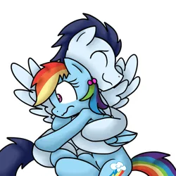 Size: 750x750 | Tagged: safe, artist:fennelynthefennekin1, derpibooru import, rainbow dash, soarin', pegasus, pony, female, hug, image, jpeg, male, mare, shipping, simple background, soarindash, stallion, straight, white background