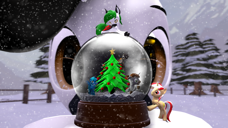 Size: 3840x2160 | Tagged: safe, artist:bronydj, derpibooru import, oc, oc:dagger strike, oc:morozov, oc:nightmare crystal, oc:sergey world, oc:sinecrass, oc:vitariel, unofficial characters only, alicorn, bat pony, pegasus, pony, unicorn, 3d, best friends, christmas, christmas tree, cute, holiday, image, new year, png, snow, snowball, source filmmaker, tree