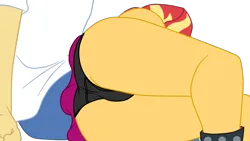 Size: 1980x1113 | Tagged: suggestive, artist:gmaplay, derpibooru import, flash sentry, sunset shimmer, equestria girls, ass, bunset shimmer, butt, clothes, female, flashimmer, image, male, png, shipping, simple background, sleeping, straight, transparent background, underwear