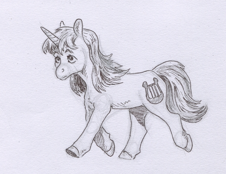 Size: 861x665 | Tagged: safe, artist:adeptus-monitus, derpibooru import, lyra heartstrings, pony, unicorn, image, jpeg, monochrome, solo, traditional art