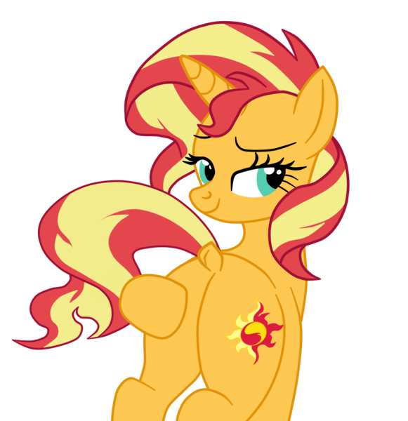 Size: 1293x1335 | Tagged: safe, derpibooru import, sunset shimmer, pony, unicorn, equestria girls, butt, butt touch, hoof on butt, image, png, self spanking, simple background, solo, transparent background