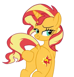 Size: 1293x1335 | Tagged: safe, derpibooru import, sunset shimmer, pony, unicorn, equestria girls, butt, butt touch, hoof on butt, image, png, self spanking, simple background, solo, transparent background