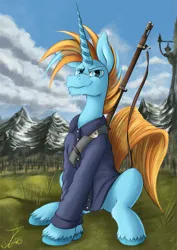 Size: 1237x1750 | Tagged: safe, artist:jamescorck, derpibooru import, oc, pony, unicorn, clothes, image, male, musket, png, shirt, solo, stallion