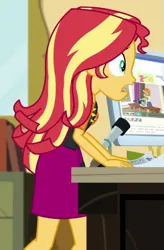 Size: 379x578 | Tagged: safe, derpibooru import, screencap, sunset shimmer, equestria girls, equestria girls series, schedule swap, spoiler:eqg series (season 2), cropped, image, png, solo