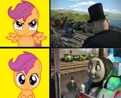 Size: 1280x1034 | Tagged: artist needed, safe, derpibooru import, scootaloo, alfie the excavator, emily the emerald engine, henry the green engine, hotline bling, image, jack the front loader, james the red engine, marion the steam shovel, meme, oliver the excavator, percy the small engine, philip the box cab diesel, png, sodor's legend of the lost treasure, the fat controller, the great race, thomas and friends, thomas the tank engine