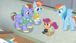 Size: 1121x632 | Tagged: artist needed, safe, derpibooru import, edit, edited screencap, screencap, bow hothoof, rainbow dash, scootaloo, windy whistles, pegasus, parental glideance, adopted, adopted offspring, cute, cutealoo, door, family, female, grin, hallway, happy ending, how it should have ended, image, png, scootadoption, scootalove, siblings, sisters, smiling