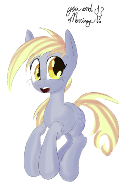 Size: 503x760 | Tagged: safe, artist:norre, ponerpics import, derpy hooves, pegasus, image, marriage proposal, png, simple background, solo, speech bubble, text, transparent background