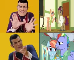 Size: 623x500 | Tagged: safe, derpibooru import, bow hothoof, mane allgood, snap shutter, windy whistles, pegasus, parental glideance, the last crusade, hotline bling, image, lazytown, meme, png, robbie rotten
