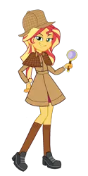 Size: 960x1920 | Tagged: safe, artist:mlpfan3991, derpibooru import, sunset shimmer, human, equestria girls, bowtie, clothes, deerstalker, detective, detective shimmer, female, hand on hip, hat, image, looking at you, magnifying glass, png, pose, sherlock holmes, sherlock shimmer, shoes, show accurate, simple background, smug, smugset shimmer, socks, solo, sunset shimmer day, transparent background, vector