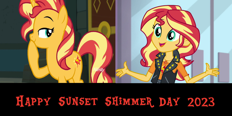 Size: 2000x1000 | Tagged: safe, artist:mlpfan3991, derpibooru import, sunset shimmer, human, pony, unicorn, a fine line, equestria girls, equestria girls series, forgotten friendship, clothes, female, geode of empathy, image, magical geodes, png, sunset shimmer day