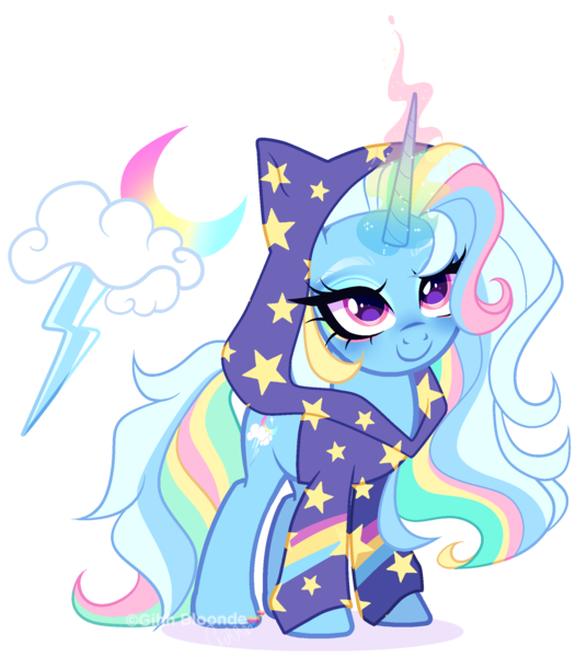 Size: 1964x2239 | Tagged: safe, artist:gihhbloonde, derpibooru import, ringlet (g1 rainbow curl), oc, unnamed oc, unofficial characters only, pony, unicorn, closed mouth, clothes, eyeshadow, female, hoodie, horn, image, long horn, looking up, magic, magic aura, magical lesbian spawn, makeup, mare, offspring, parent:rainbow dash, parent:trixie, parents:trixdash, pink eyes, png, rainbow curl pony, rainbow magic aura, simple background, smiling, solo, standing, transparent background, unicorn oc