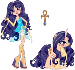 Size: 3595x3385 | Tagged: safe, artist:gihhbloonde, derpibooru import, oc, unnamed oc, unofficial characters only, human, pony, unicorn, equestria girls, arm wraps, blue eyes, cleo de nile, closed mouth, clothes, crossover, crossover fusion, ear piercing, earring, egyptian, eye of horus, eyeshadow, female, fusion, fusion:cleo de nile, fusion:rarity, hairband, hand on hip, hoof on chest, horn, image, jewelry, lipstick, long hair, long mane, long tail, makeup, mare, monster high, piercing, platform boots, platform shoes, png, self paradox, self ponidox, shorts, simple background, smiling, solo, sparkly hair, sparkly mane, sparkly tail, standing, tail, transparent background, unicorn oc