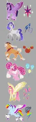 Size: 1920x6461 | Tagged: safe, artist:mythicalartist_, derpibooru import, applejack, fluttershy, pinkie pie, rainbow dash, rarity, twilight sparkle, twilight sparkle (alicorn), alicorn, earth pony, pegasus, pony, unicorn, afro puffs, alternate design, bandana, blaze (coat marking), coat markings, colored hooves, colored wings, colored wingtips, facial markings, female, glasses, grayscale, high res, hooves, image, jewelry, mane six, mare, monochrome, multicolored hooves, necklace, nose piercing, nose ring, open mouth, open smile, patterned wings, piercing, png, smiling, socks (coat marking), tooth gap, unshorn fetlocks, wings