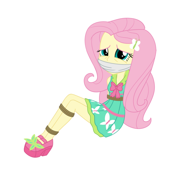Size: 2000x2000 | Tagged: safe, artist:splendidbondage, derpibooru import, fluttershy, human, equestria girls, bondage, bound and gagged, damsel in distress, female, femsub, fluttersub, gag, humanized, image, kidnapped, png, solo, solo female, submissive, tied up